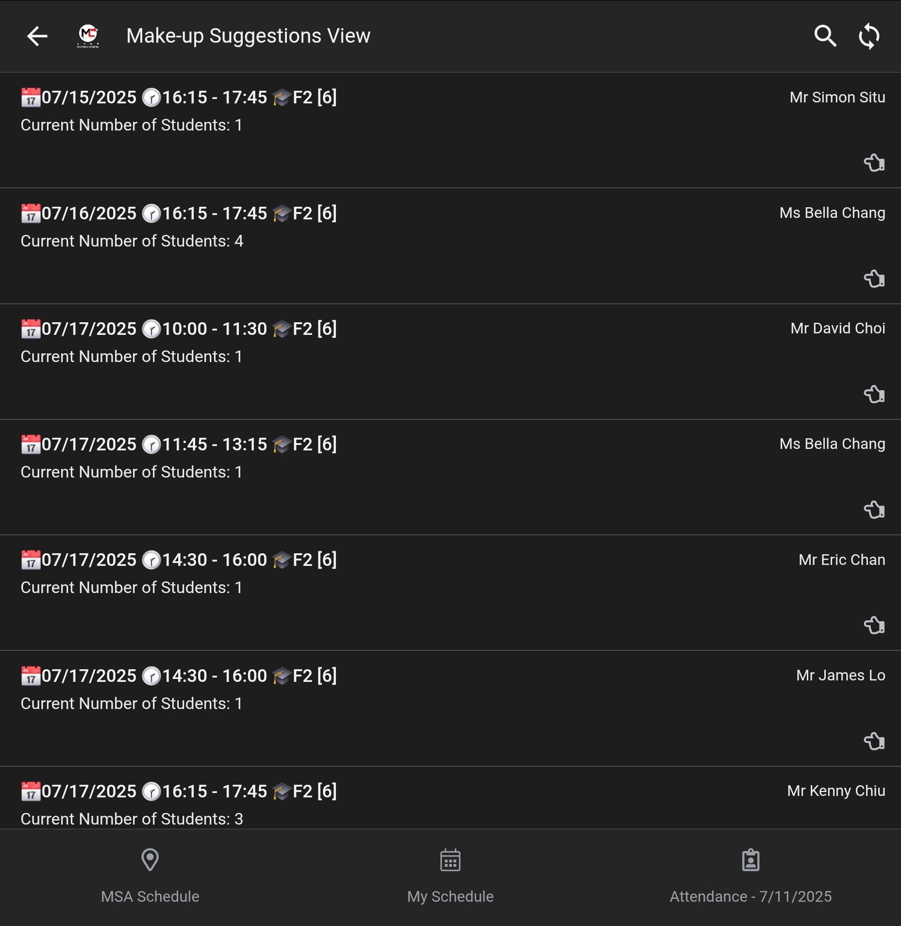 A clean, filtered list of suggested make-up slots