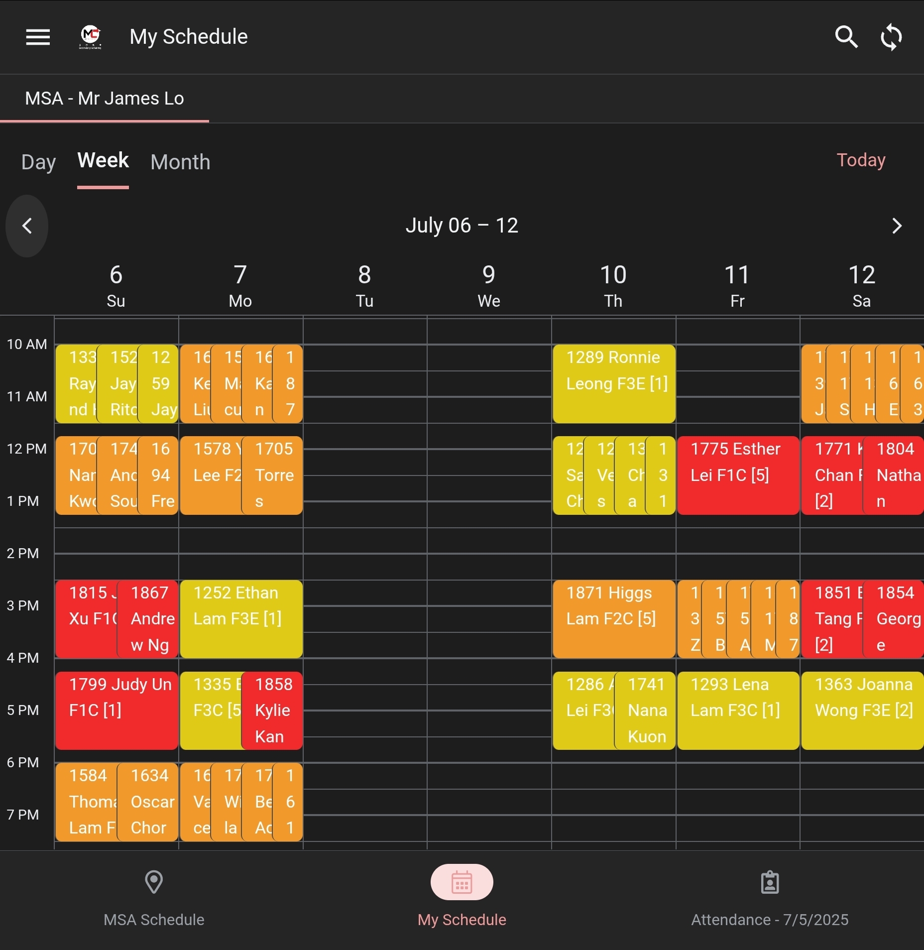 Tutor's Personal Schedule in Calendar View
